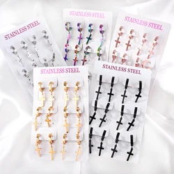 6 Pairs Punk Stainless Steel Cross Drop Earrings For Women Men Cool Teens Fashion Jewelry Brinco Gifts Accessories Wholesale