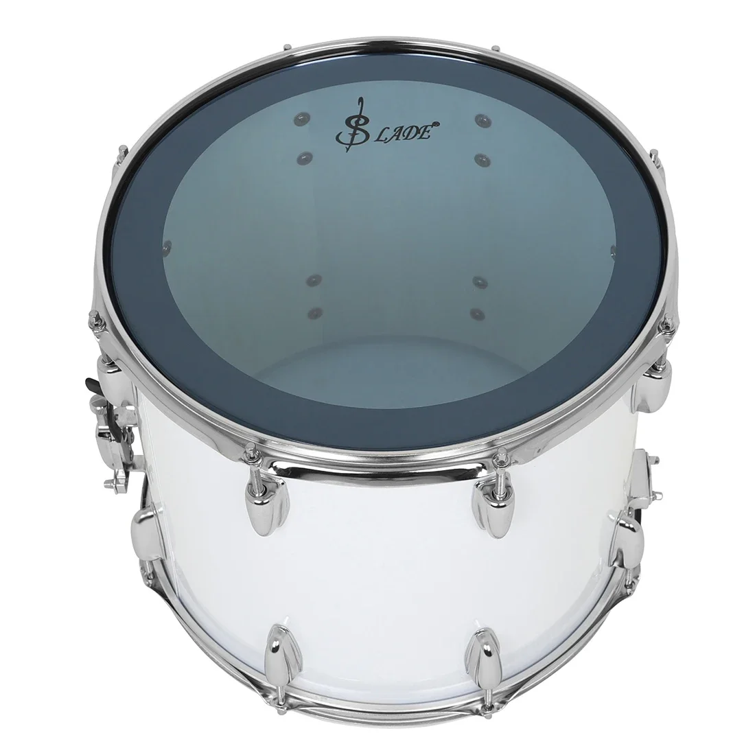 SLADE 14 بوصة عالية النبرة طبلة عسكرية زحف طبل جلد أزرق أبيض طبل قرع آلة موسيقية مع حزام الكتف