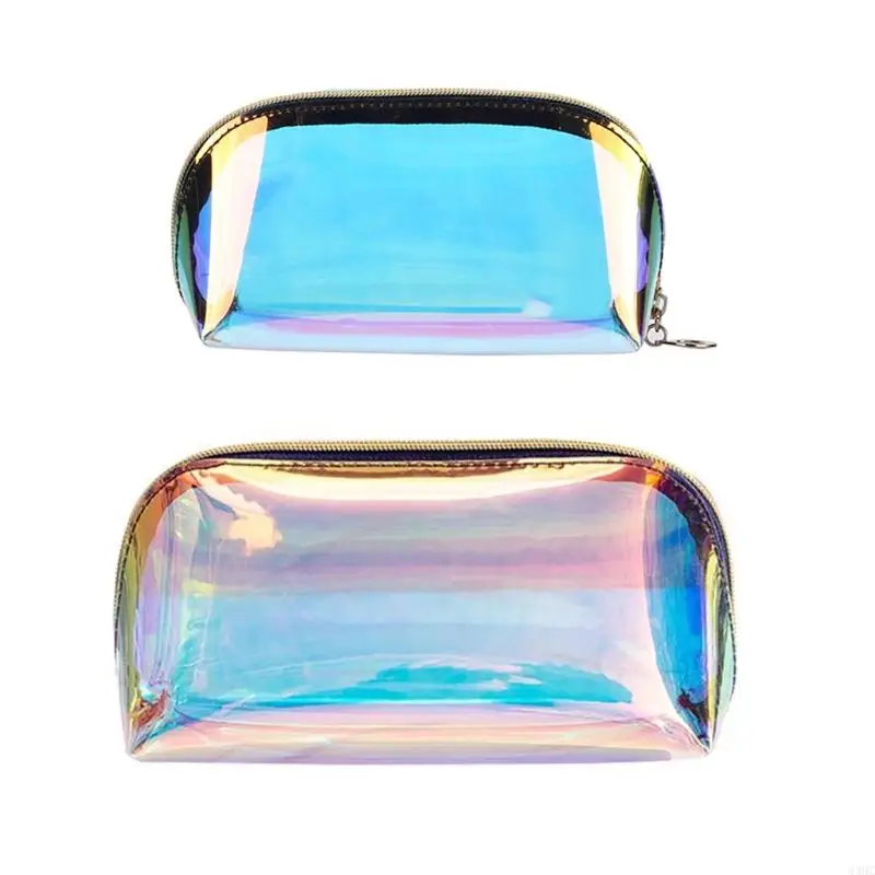 

63HC Makeup Bag Travel Portable Rainbow Iridescent Cosmetic Zippered Waterproof Clear Toiletries