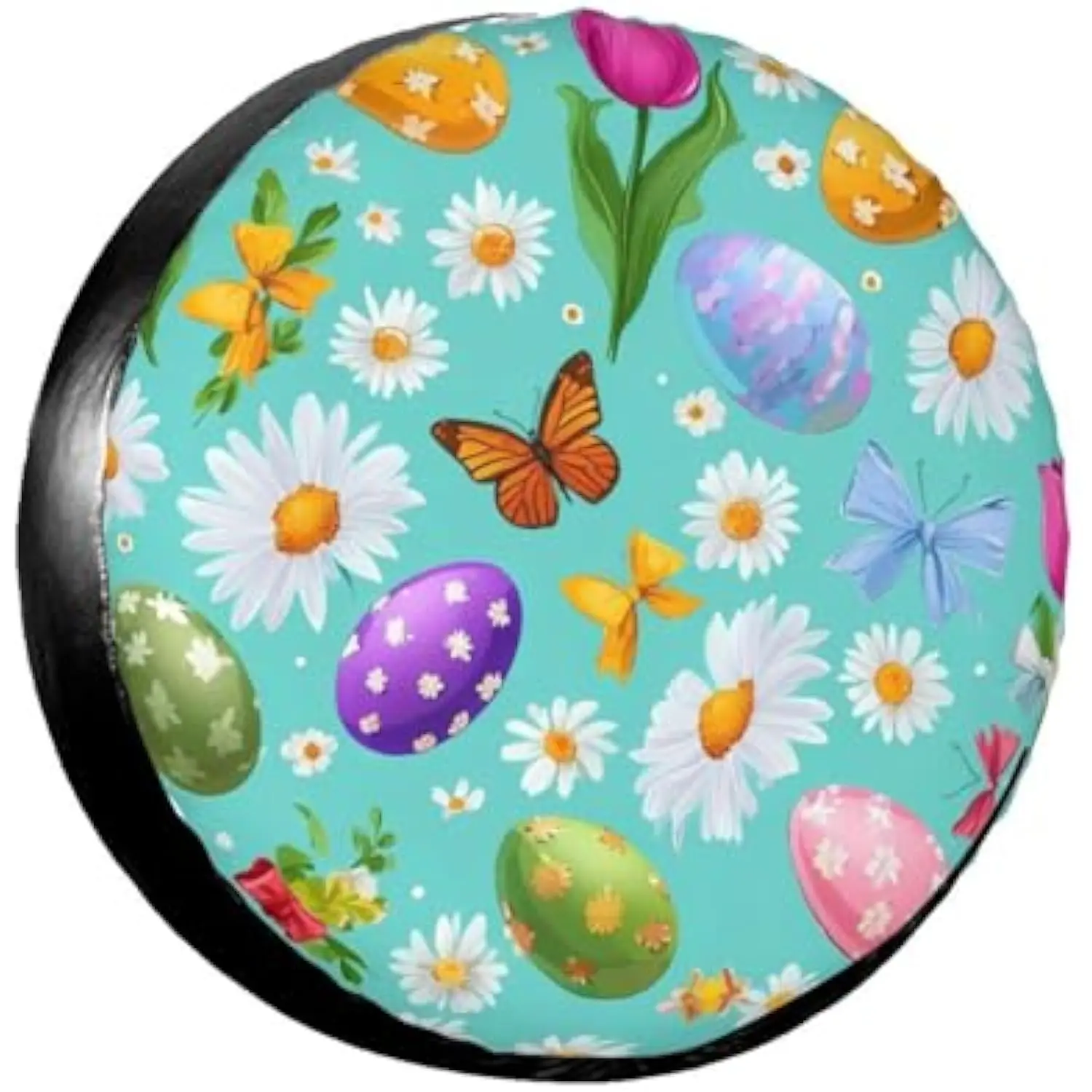 Easter Eggs Daisy Butterfly Spare Tire Cover Durable Wheel Protector for RV Trailer SUV