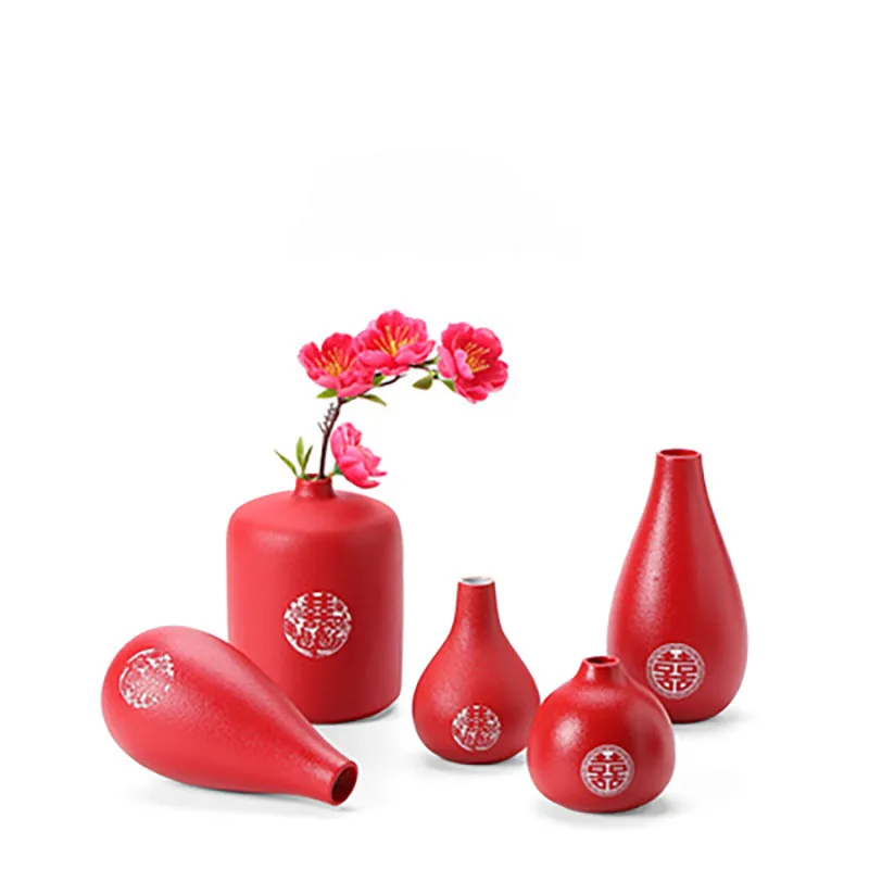 Red Ceramic Vase for Wedding, Festive Flower Storage, Decorative Ornaments, Simple Gifts, Modern Home Decoration, Living Room