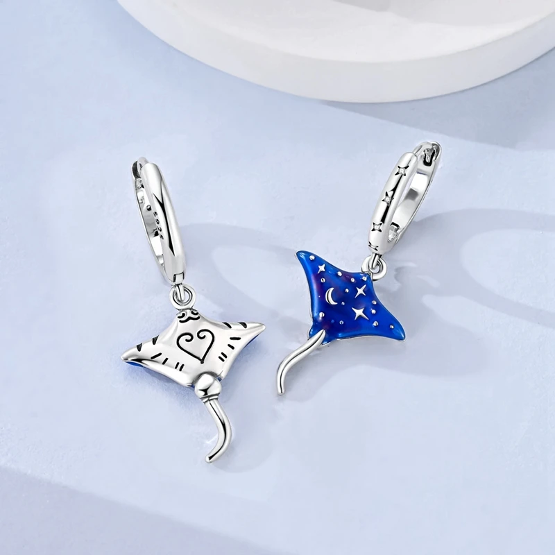 Luminous Devil Fish Earrings Women 925 Sterling Silver CZ Zircon Ear Studs Sparkling Earring Wedding Anniversary Gifts