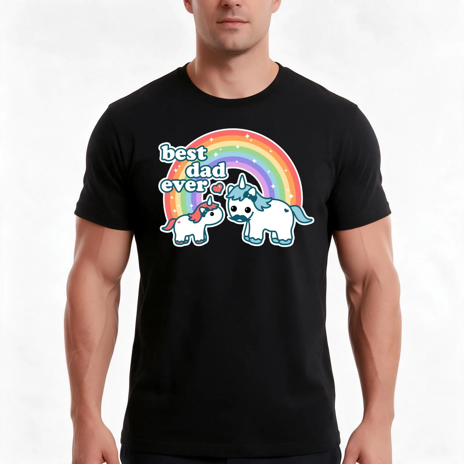 Best Unicorn Dad T-Shirt, Summer Casual Cotton Tee, Oversized Streetwear Tops, Vintage Graphic Print, Loose Fit Short Sleeve