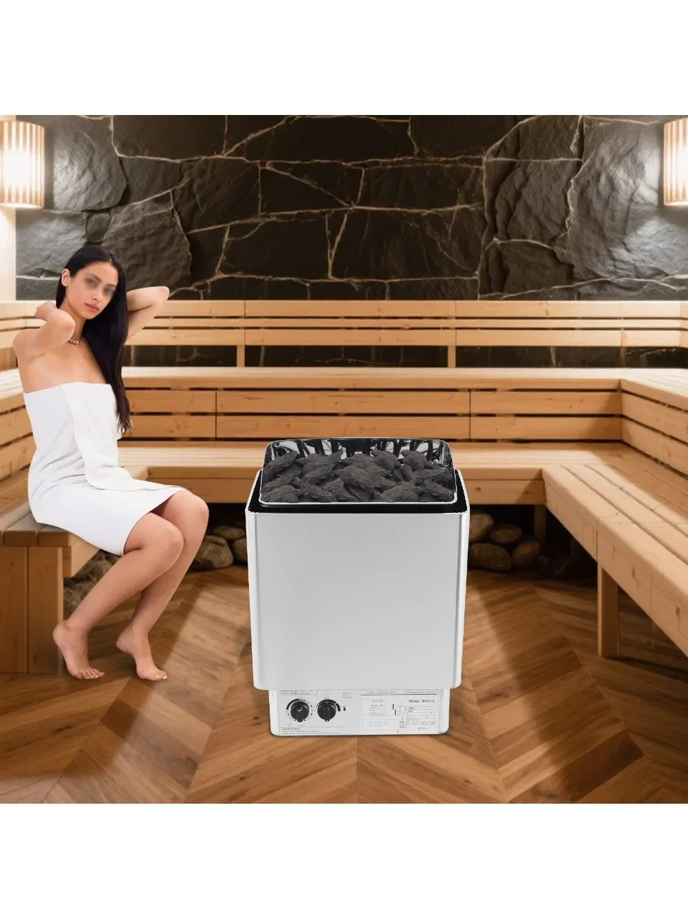 NIEUWE 9KW Elektrische Saunaoven met Oververhittingsbeveiliging en Timer Temperatuurbereik 0-110 ° C Saunaoven 9 m³ Wandmontage - afbeelding 2