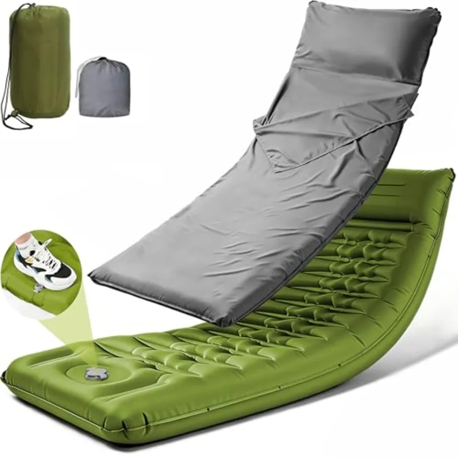 

Camping Sleeping Pad, Extra Thick 5 Inch Self Inflating Camping Mat with Ultralight Sleeping Bag Liner Travel Sheet, Camping Pa