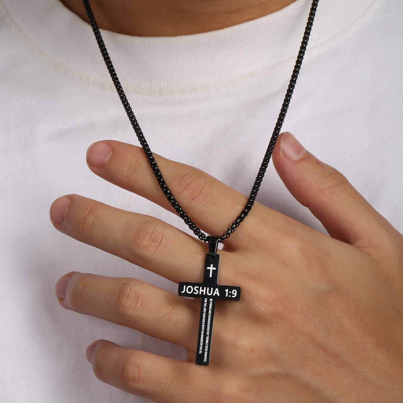 1PC Collar Hombre Stainless Steel Bible Verse Male Necklace for Man Jesus Cross Necklace Man Accessories Spiritual Jewelry