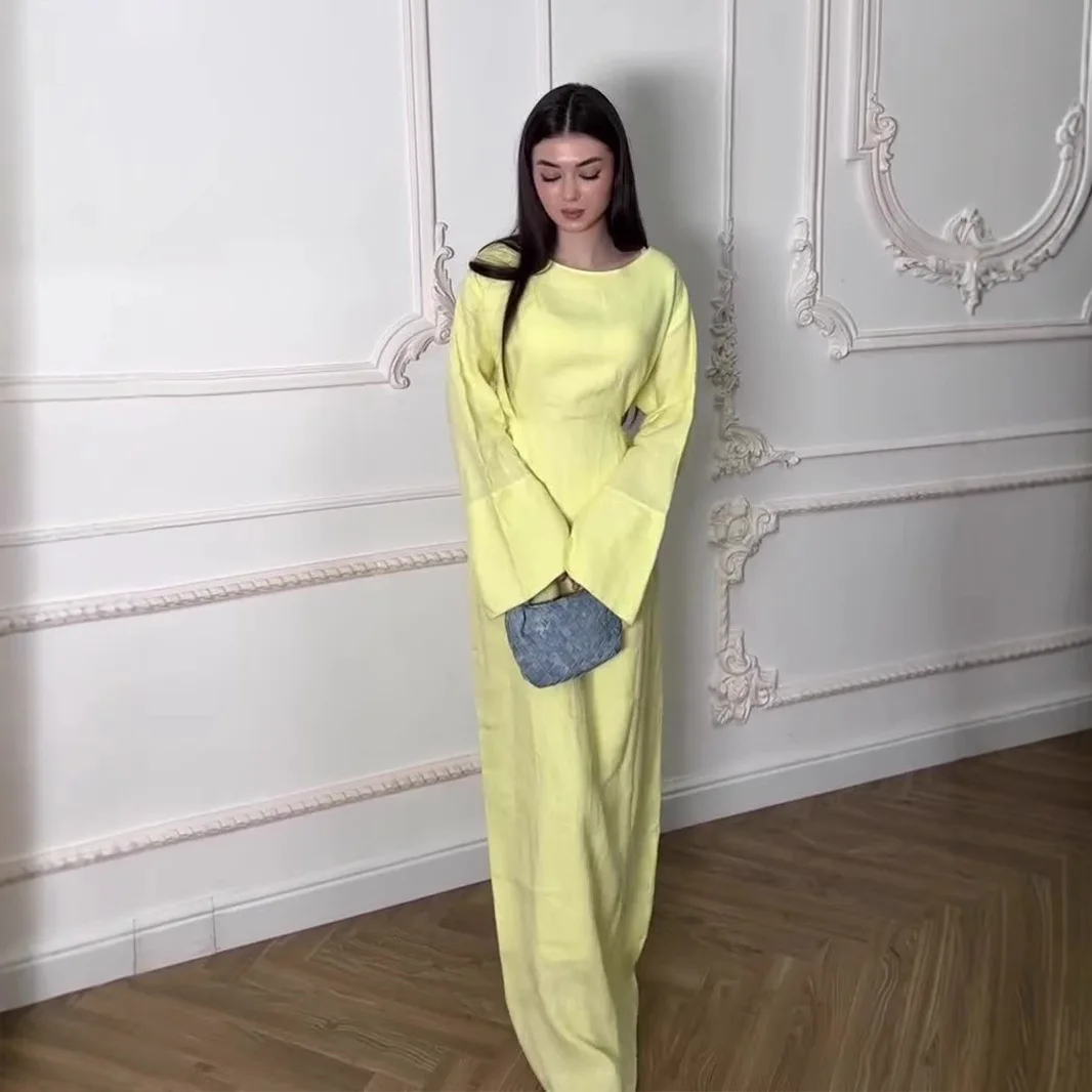 Ele Hohe Taille Reine Farbe Sommer Dr Damen Lange Sve A-Linie Dr Ele Aosphere Taille-Cinching Dr