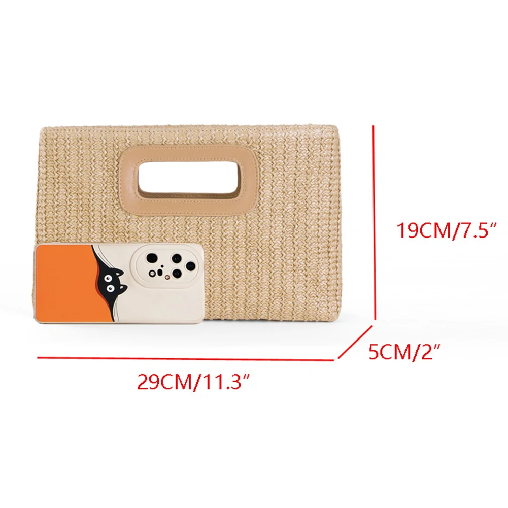

Women Straw Woven Bag Top Handle Clutch Bag Large Capacity Weaving Tote Bag Simple Shoulder Purse Summer Vacation Tote