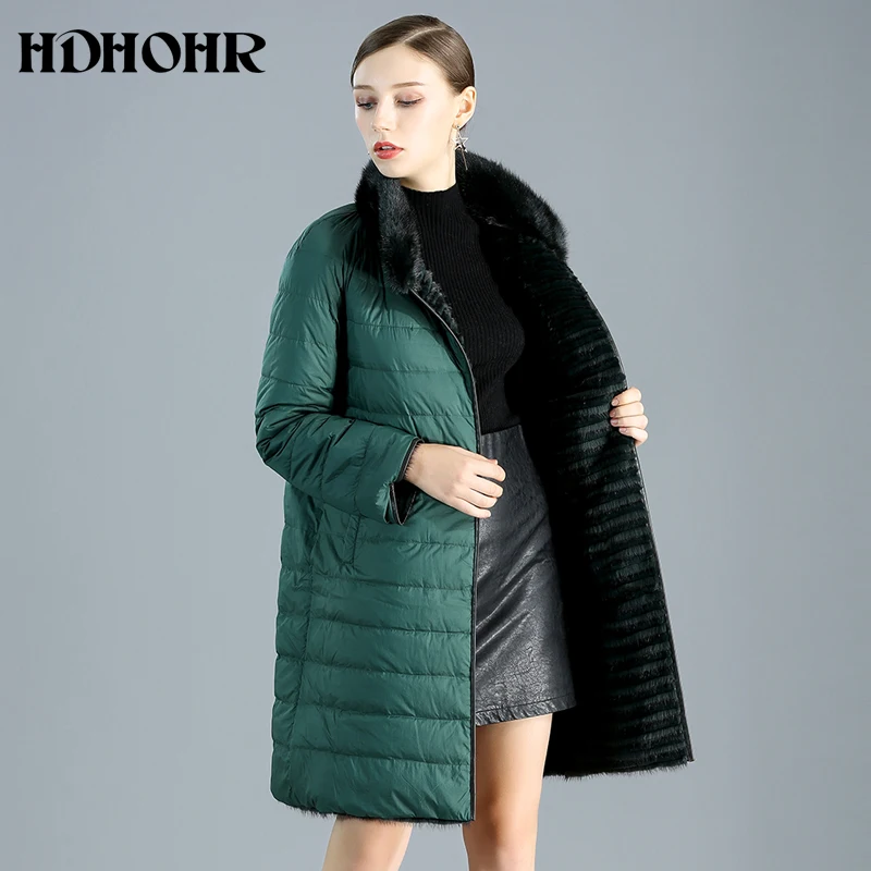 HDHOHR 2025 High Quality Natural Mink Fur Coat Women Winter Warm With Down both Side Wear Knitted Real Mink Fur Jacket  Female