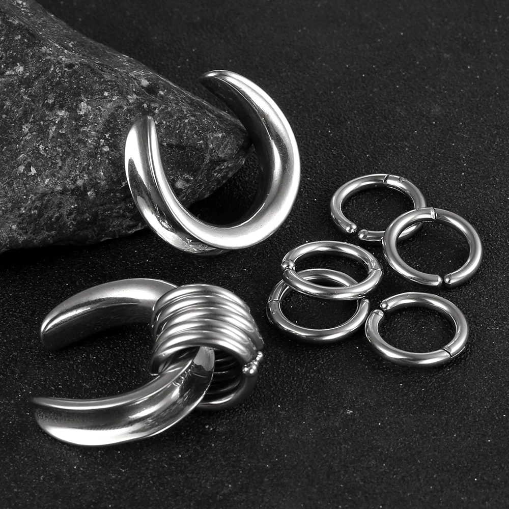Twolobes 2PCS 316 Stainless Steel Ear Saddles with Loops Expander Piercing Women men Body Jewelry tunnels Stretcher