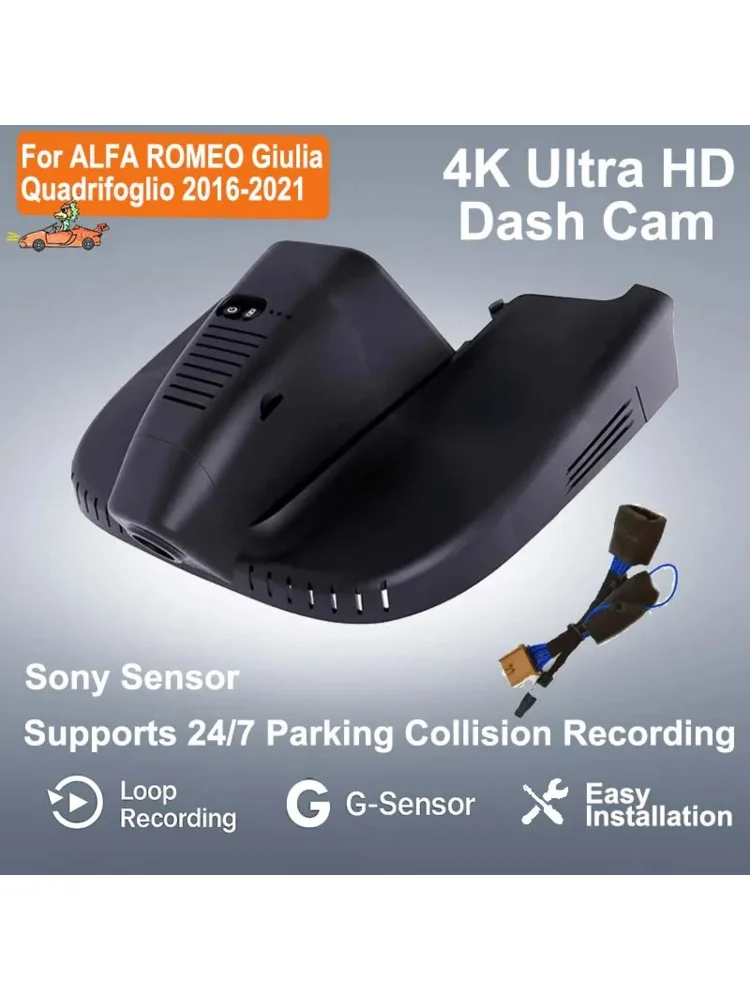 4K Plug En Play Eenvoudige installatie Wifi Auto DVR Dash Cam Voor ALFA ROMEO Giulia Quadrifoglio GTA Veloce 2016 2017 2018 2019-2021 - afbeelding 2