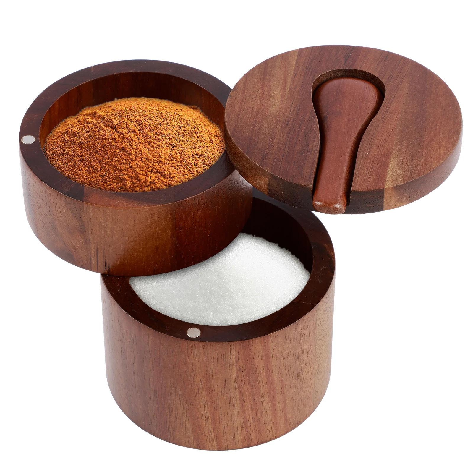 Bamboo Triple Salt Box Bamboo Salt Container Box With Lid And Spoon for Salt Spices Seasoning Kitchen Accessories Seasoning Jar