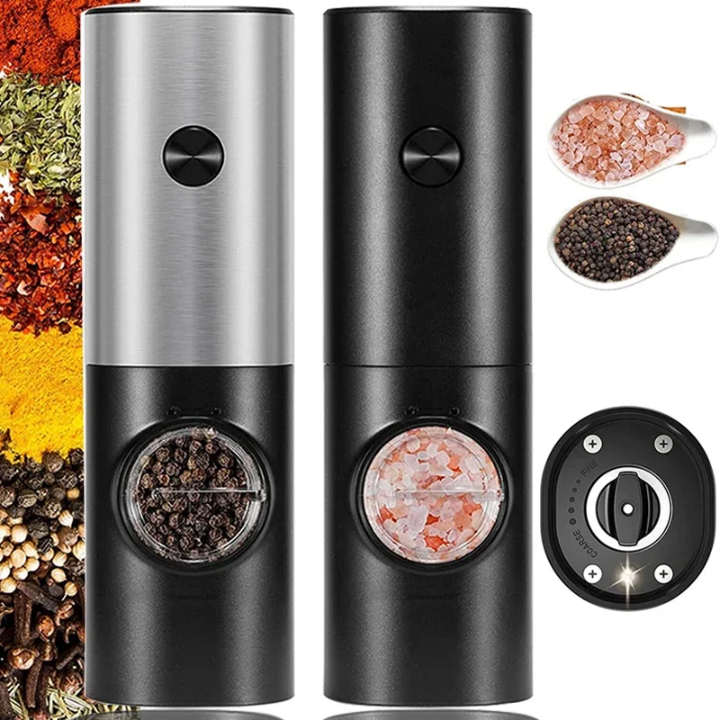 Molinillo de sal y pimienta eléctrico automático con molinos de luz Led, molinillo de especias con batería ajustable, molinillo de especias, herramientas de cocina
