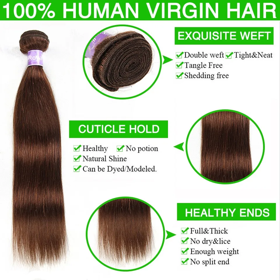 Extensions de Cheveux Humains 100% Naturels pour Femme, Mèches Brésiliennes Lisses, Brun, Remy, 1/2/3 Pièces