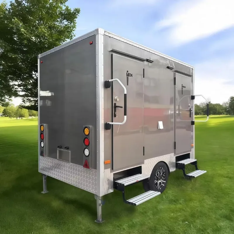 ADA Accessible Restroom Trailer, Luxury Portable Shower Toilet AC Heat, for Outdoor Weddings Construction Sites