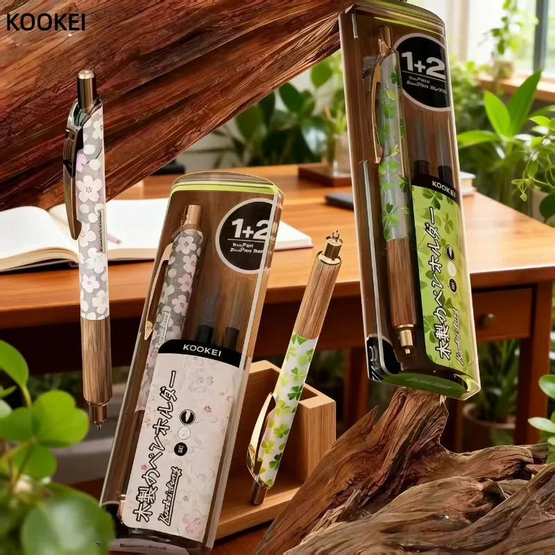 

KOOKEI 1+2 Gel Pen Refills Set Lucky Clover 0.5mm Dual Ball CS Tip Fast Dry Black Signing Pens Large Capacity for Students Exam