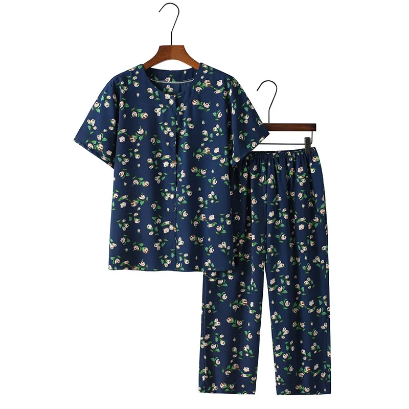 Summer Knitted Cotton Floral Pajamas Set Women Pyjamas Elegant Sleepwear Nightwear Pijama Mujer Plus Size Home Clothes XL-6XL