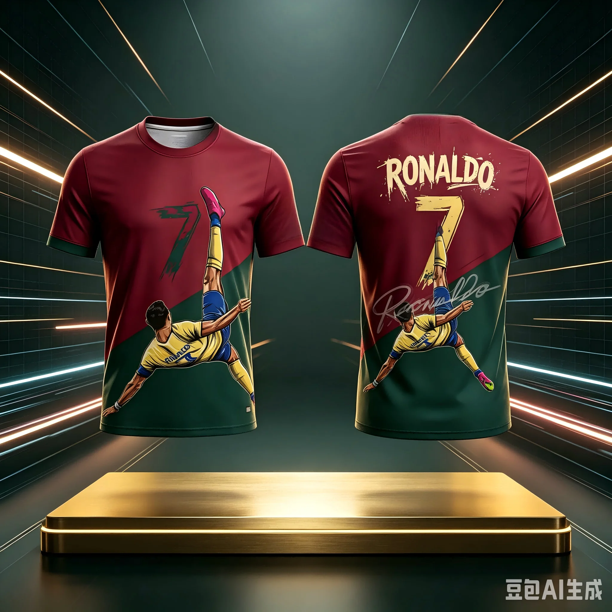 New hot selling Ronaldo wine red, dark green gradient No.7 quick drying jersey retro breathable sports short sleeved shirt