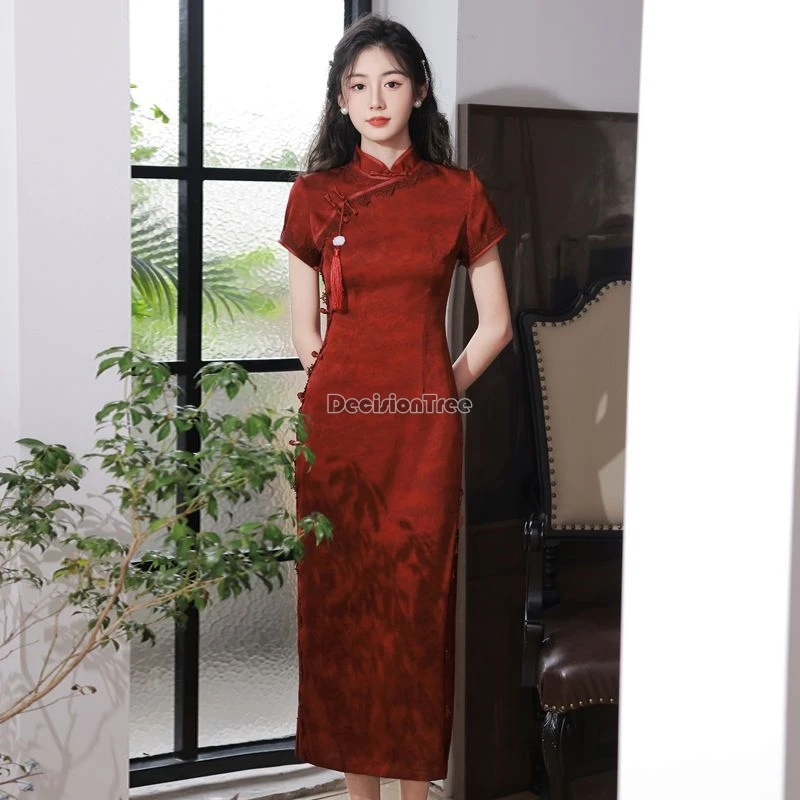 2024 new bride bright showy elegant toasting attire retro mature temperament women cheongsam chinese style daily improved qipao