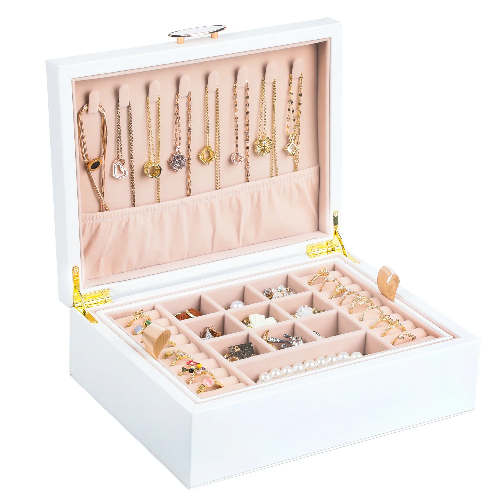 ASINGYER Luxury Jewelry Box Organizer Travel Storage For Case with Zipper High Grade Leather Display for Jewelers Accessories