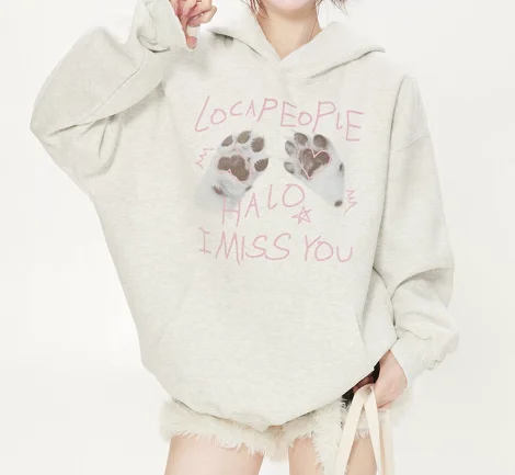 

2025 Fashion 330g Heavy Men's and Women's Hoodie Locapers Halo I Miss You Letter and Claw Printed Casual Hoodie Sportswear