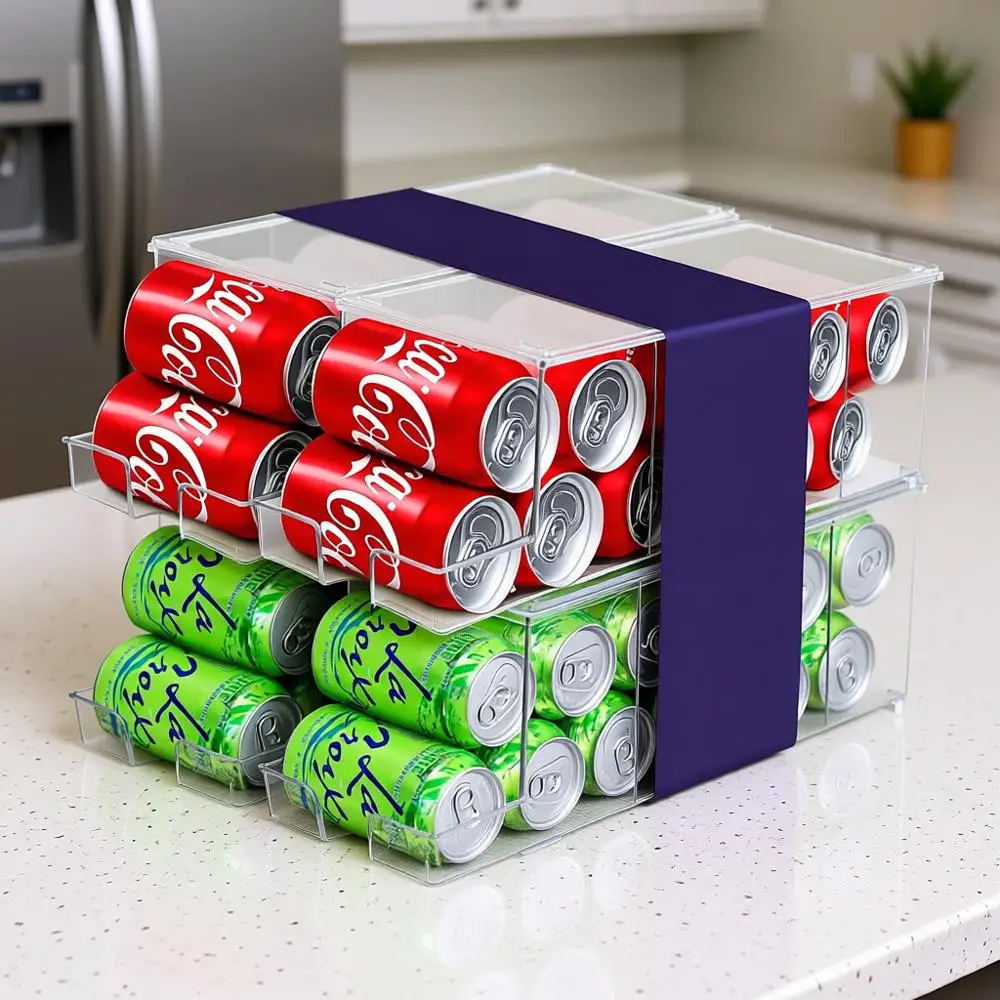 

Soda Can Organizer & Dispenser - Ridge Organizer & Stackable Drink Organizer - Holds 12 Cans Each, BPA Free - 4 Pack