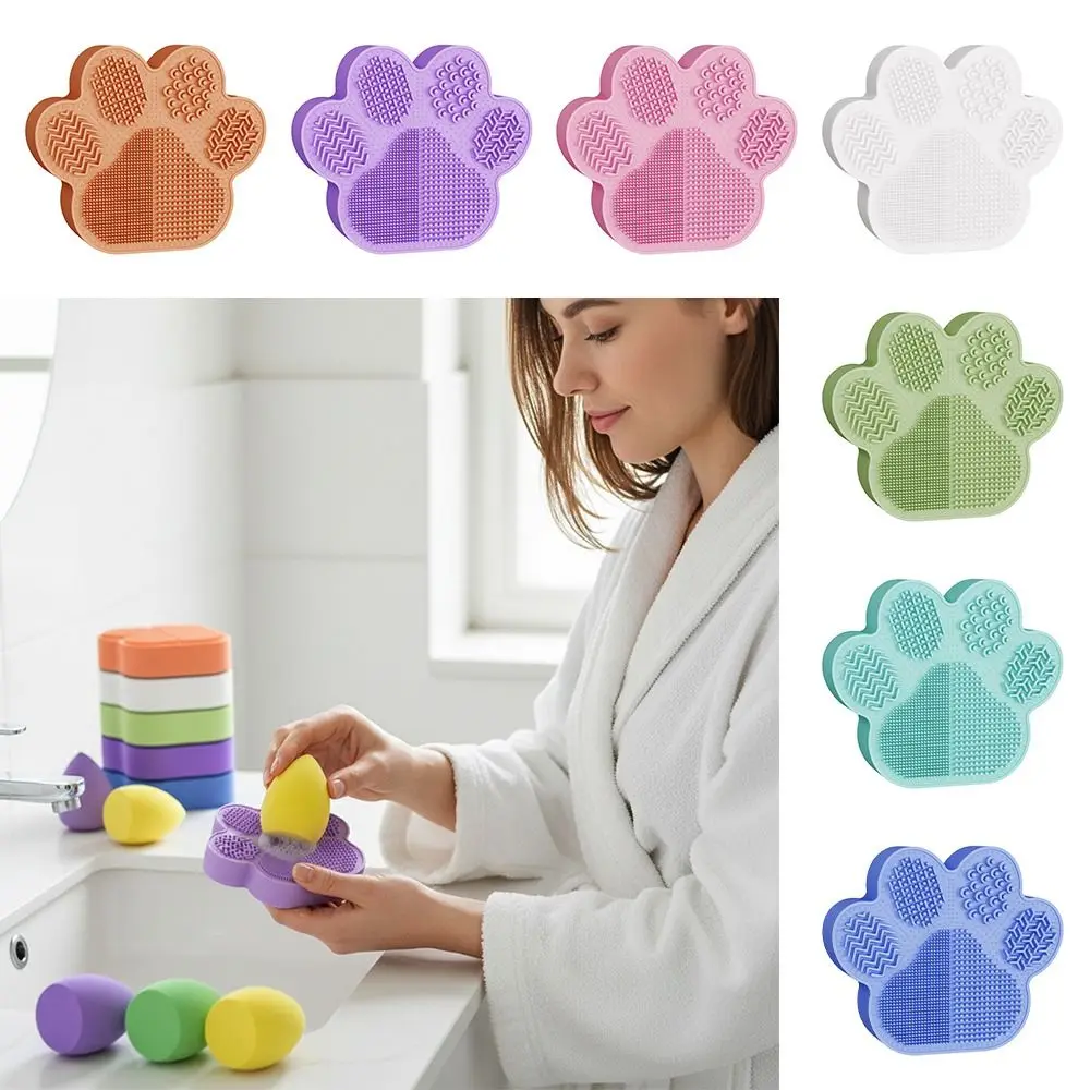 Strumento 2 in 1 per la Pulizia dei Pennelli da Trucco, Espositore Multifunzionale a Forma di Zampa di Gatto, Supporto Multicolore in Silicone per Asciugare i Pennelli