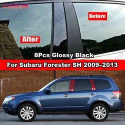 For Subaru Forester SH Mirror Effect Door Window Center Column B C Pillar Cover Post Trim Black Carbon Fiber PC Material Sticker