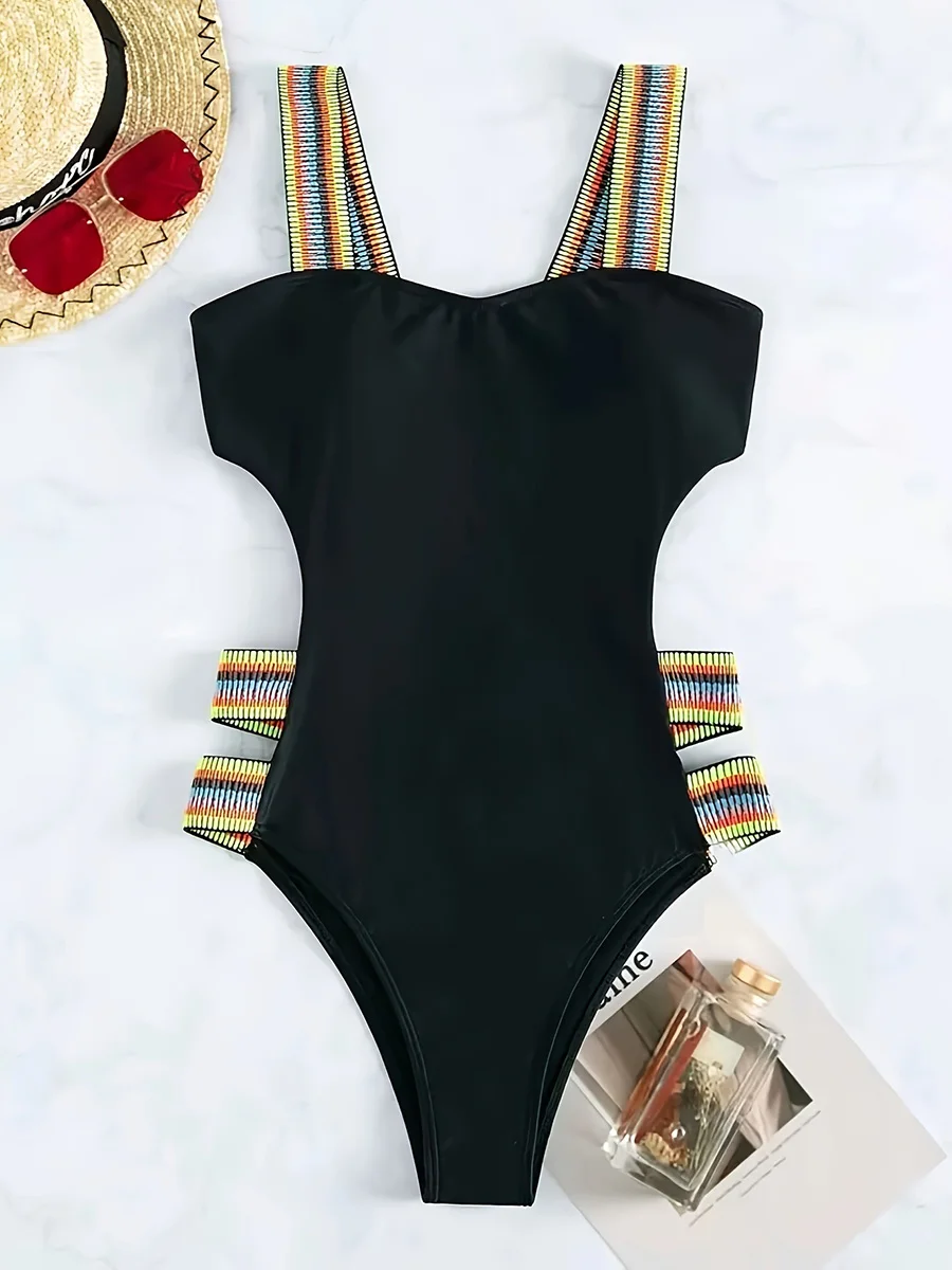 

2026 Splicing High Leg Cut Backless Women Swimwear One Piece Swimsuit Female Monokini Bather Bathing Suit Swim Beachwear