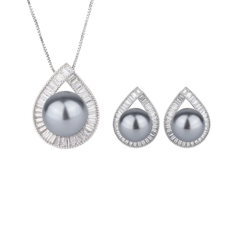 Jewelry Gold Plated Inlaid Mother-of-Pearl Pearl Fashion Geometric Diamond-Studded Texture Set 16mm 14mm