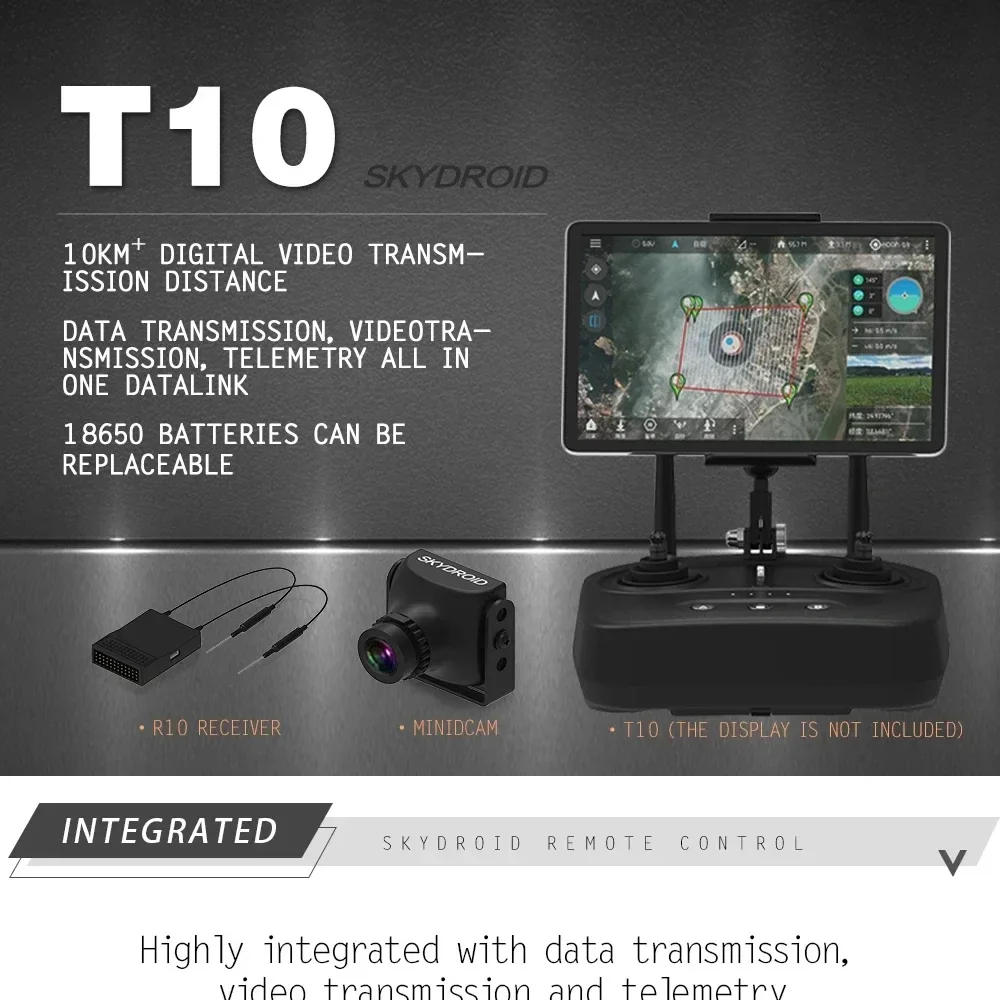 

Skydroid T10 Remote Control Mini Camera 10km Digital Map Transmission 4 In 1 With R10 Reciever For RC Plant Protection Drone