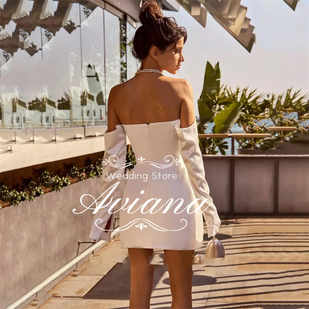 Customized Aviana Off Shoulder Long Sleeves Short Length Flower Embellished Satin Fitted  Dress Evening Gown Party Short Dress