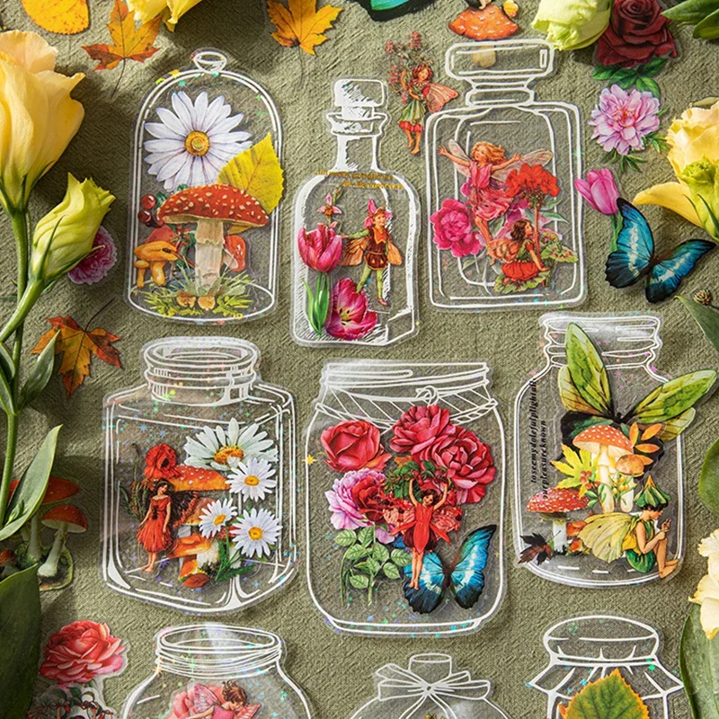 

Clear Bottle Plant Floral Background Kawaii Stickers Vintage DIY Scrapbooking Supplies Decorative Stationery Sticker 8 Colors