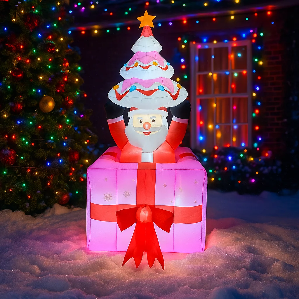 6FT لعبة قابلة للنفخ زينة عيد الميلاد نفخ سانتا كلوز هدية صندوق اللعب ساحة المنزل الحلي مع أضواء LED ديكور الحفلات