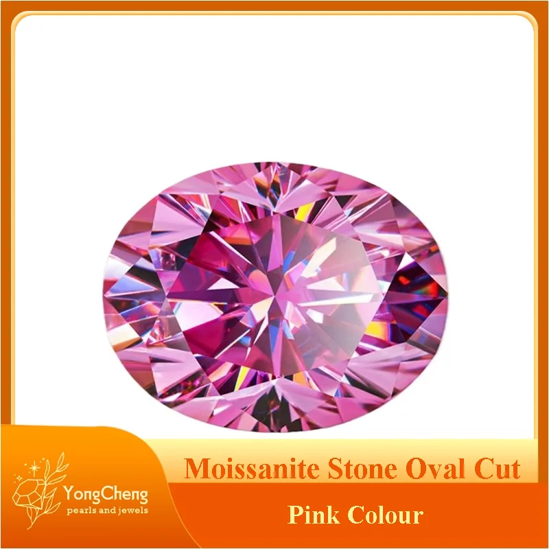 

Moissanite Stone Oval Cut Pink Colour Lab Created Synthetic Gemstone Passed Diamond Tester Comes with GRA Certificate