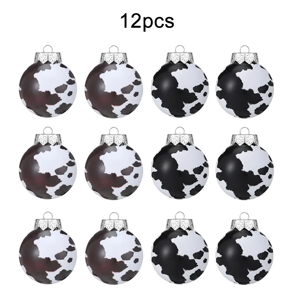 

12/24Pcs Cow Print Ball Christmas Tree Ornaments Shatterproof 6CM Xmas Tree Hangings Pendant Western Cowboy DIY Christmas Ball
