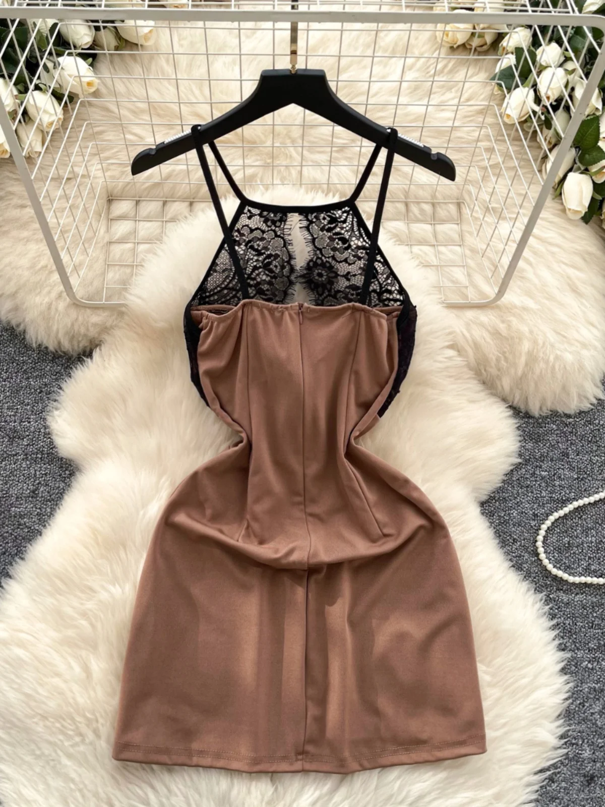 Retro Luksusowa Damska Sukienka z Paskiem, Koronkowa, Modelująca Talia, Unikalna Spódnica w Kształcie Litery A, Do Noszenia w Każdym Sezonie