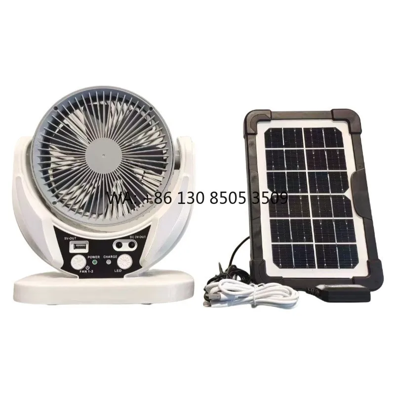 USB Charging Solar Fan Light Set Multi-functional Air Circulation Fan Large Solar Fan Hot Sales 6 Inches Lithium Battery White