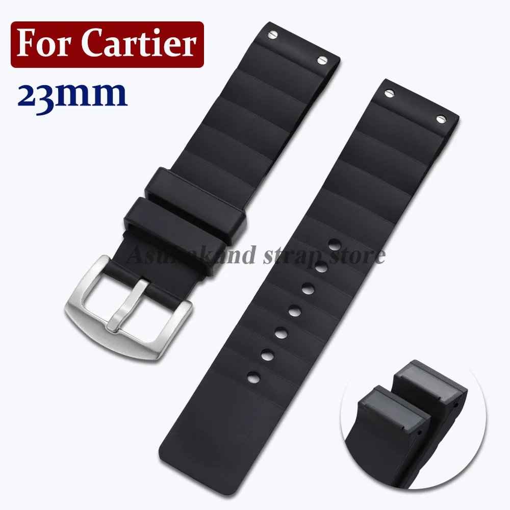 23 mm Silikon-Uhrenarmband für Cartier-Uhrenarmband für Santos 100-Serie, weiche schwarze Bänder, Herren-Ersatz-Uhrenzubehör aus Gummi