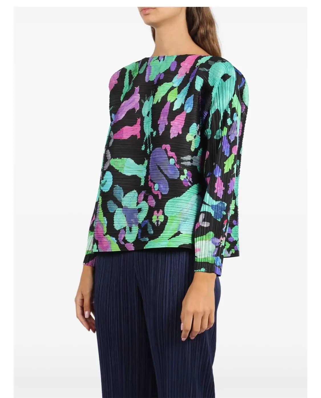 Miyake Pleated Women Dance With New Friends Printed Causal Top