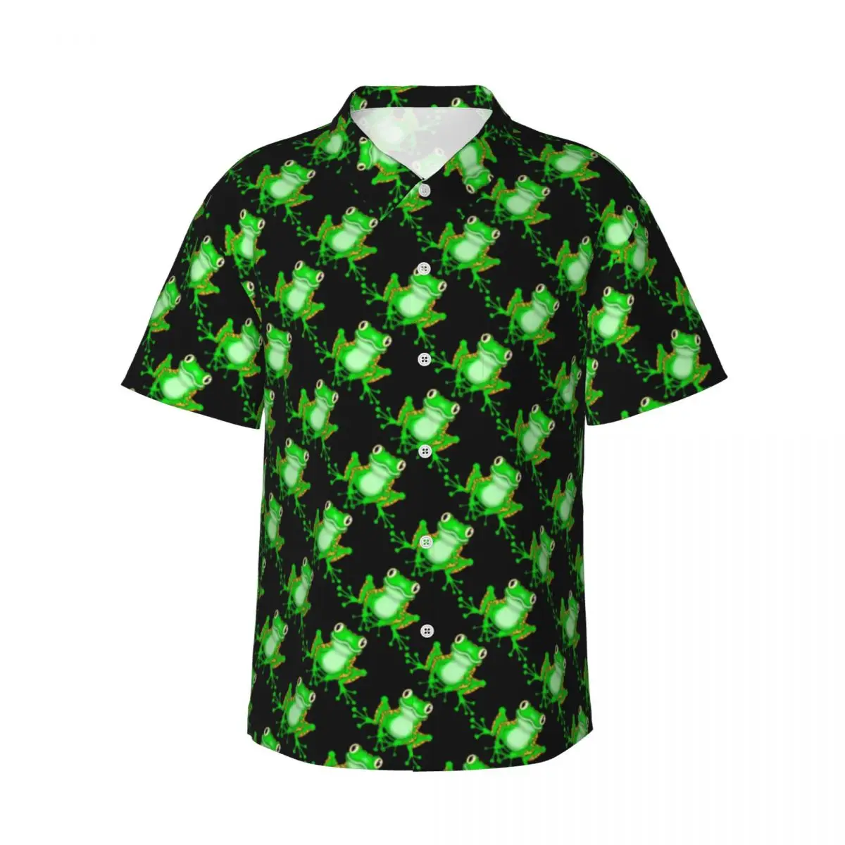 

Funny Frog Pattern Beach Shirt Men Cute Animals Casual Shirts Hawaiian Short-Sleeve Graphic Elegant Oversized Blouses Gift Idea