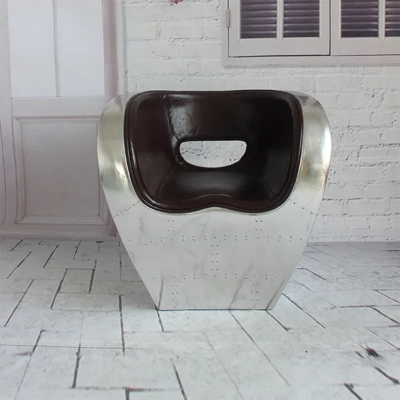 Retro Aluminum Leather Chair Handmade Custom Rivet Aluminum Leather Nostalgic Furniture Leisure Chair