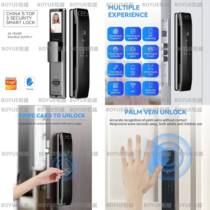for Tuya Ttlock Smart Door Lock with 3D Facial Recognition Fingerprint Camera Wifi Electronic Digital Security Lock
