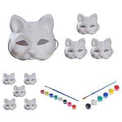 Unpainted Masquerades Mask with Acrylic Paint and Paint Brush, Paper Mask Hand Paint Cats Mask for Halloween Costume