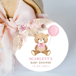 Personalized teddy bear balloon with hole tag custom name text birthday zoo birthday baby shower party baptism tag