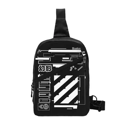 일루전 테크웨어 슬링 체스트 크로스바디 백, 남성 캐주얼, 도쿄 퓨처 테크 스트리트 웨어 스타일, 여행 사이클링용 숄더 백팩 