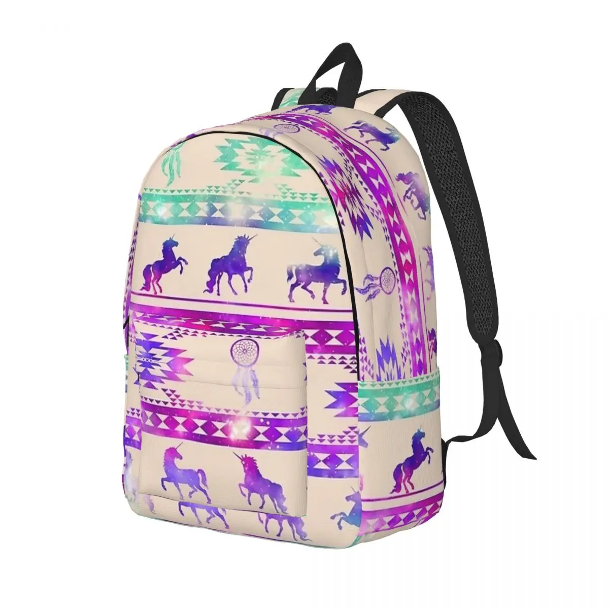 Paarse Roze Galaxy Unicorn Rugzak Midden Middelbare School Student Tekening Boekentas Mannen Vrouwen Canvas Dagrugzak Reizen