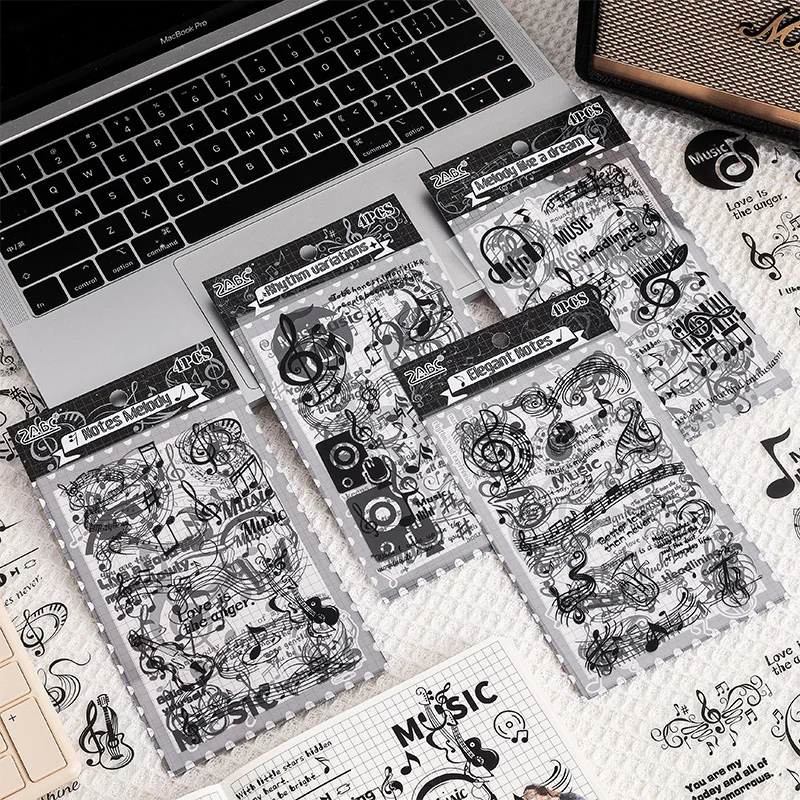 ملصقات مزخرفة مع ملاحظة موسيقية لسكرابوكينغ ، مجموعة من 4 أوراق ، ملصقات سوداء للحيوانات الأليفة ، الأفضل للمذكرات #2