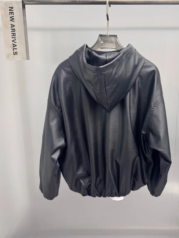 معطف رجالي من Oule Select بغطاء للرأس من جلد البولي يوريثان Jaet Dstring كاجوال فضفاض Sle طويل وسحاب للإغلاق لخريف وشتاء جديد... #2