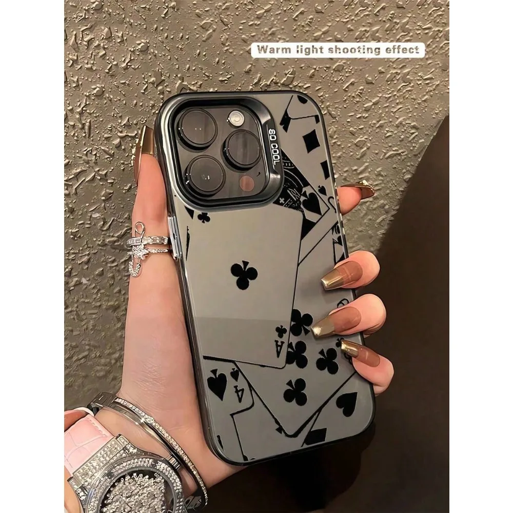 

1pc Black Poker Card Pattern Personalized Mobile Phone Case Compatible With Apple 16, 15, 14, 13, 12, 11 Pro Max, Also For Serie